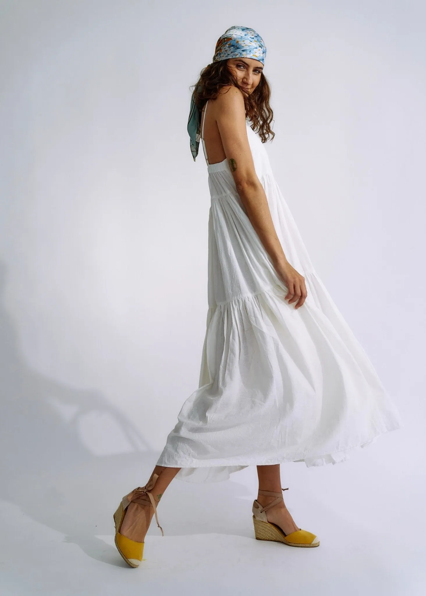 Embroidered Cotton Maxi Dress in White