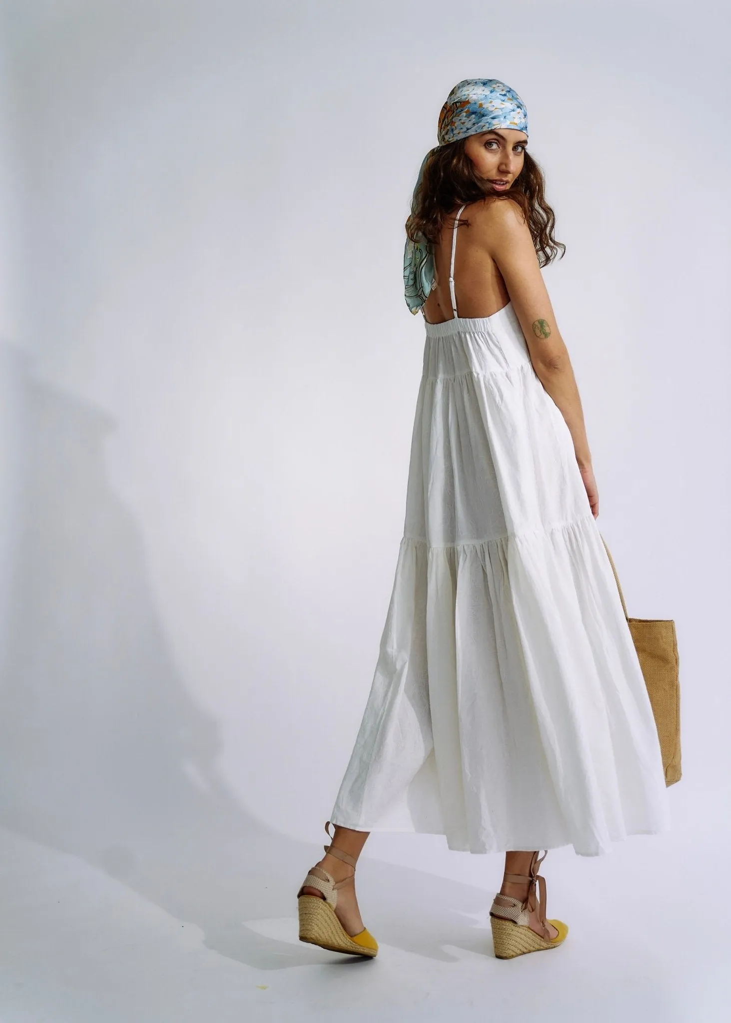 Embroidered Cotton Maxi Dress in White