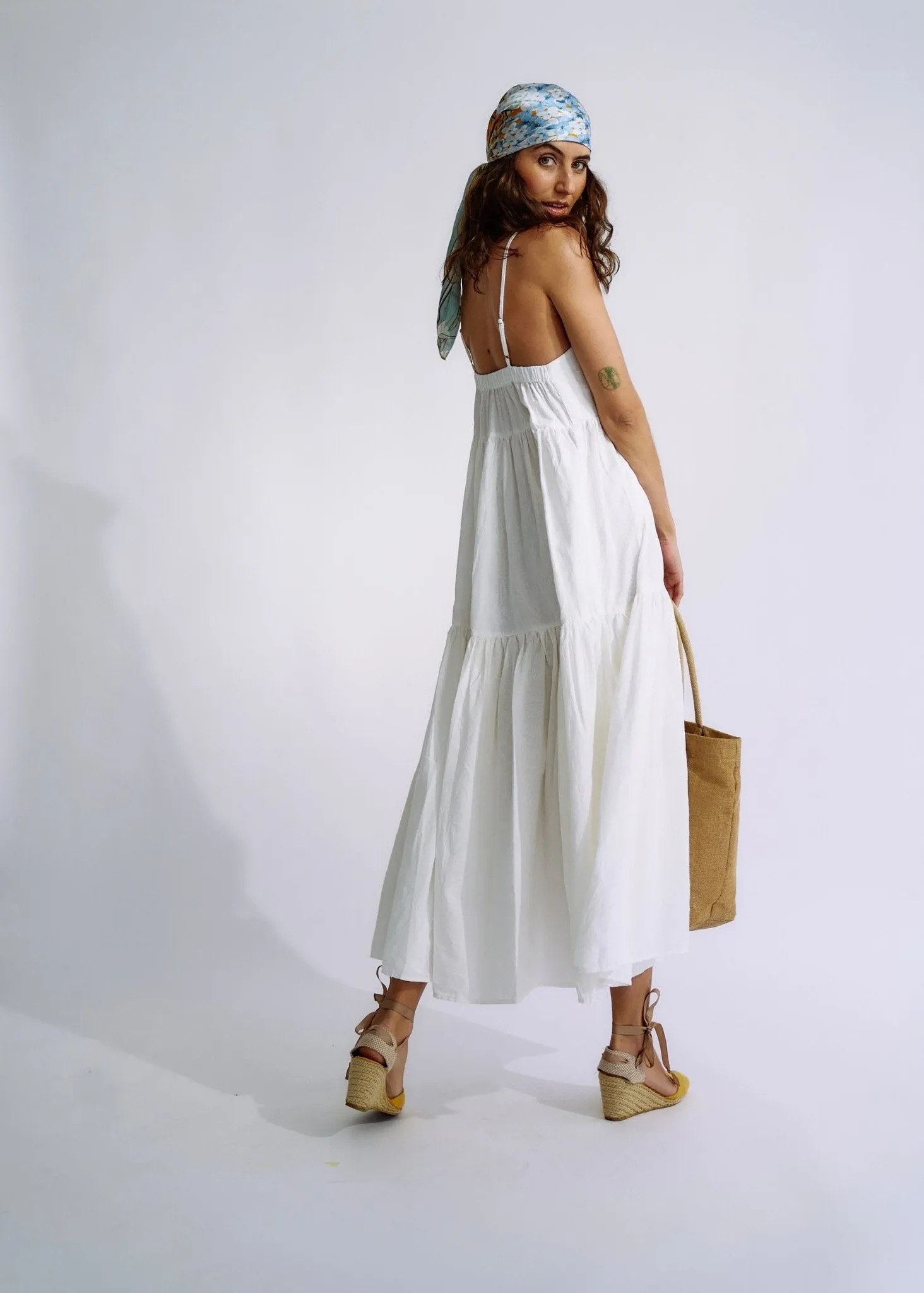 Embroidered Cotton Maxi Dress in White