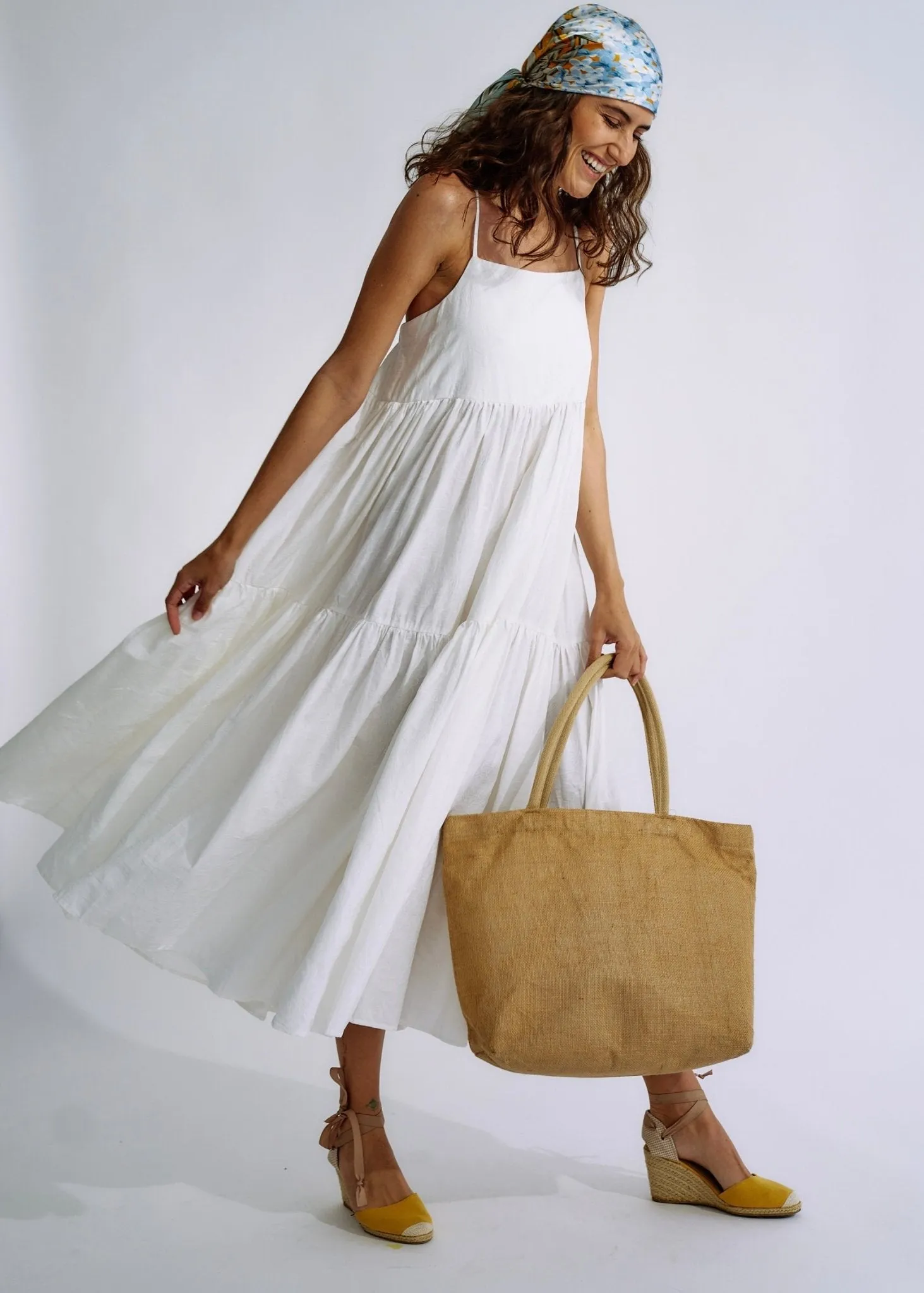 Embroidered Cotton Maxi Dress in White