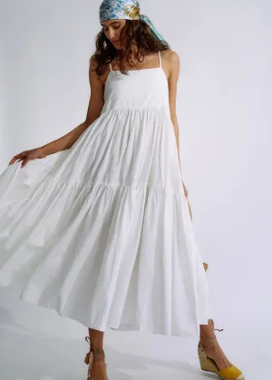 Embroidered Cotton Maxi Dress in White