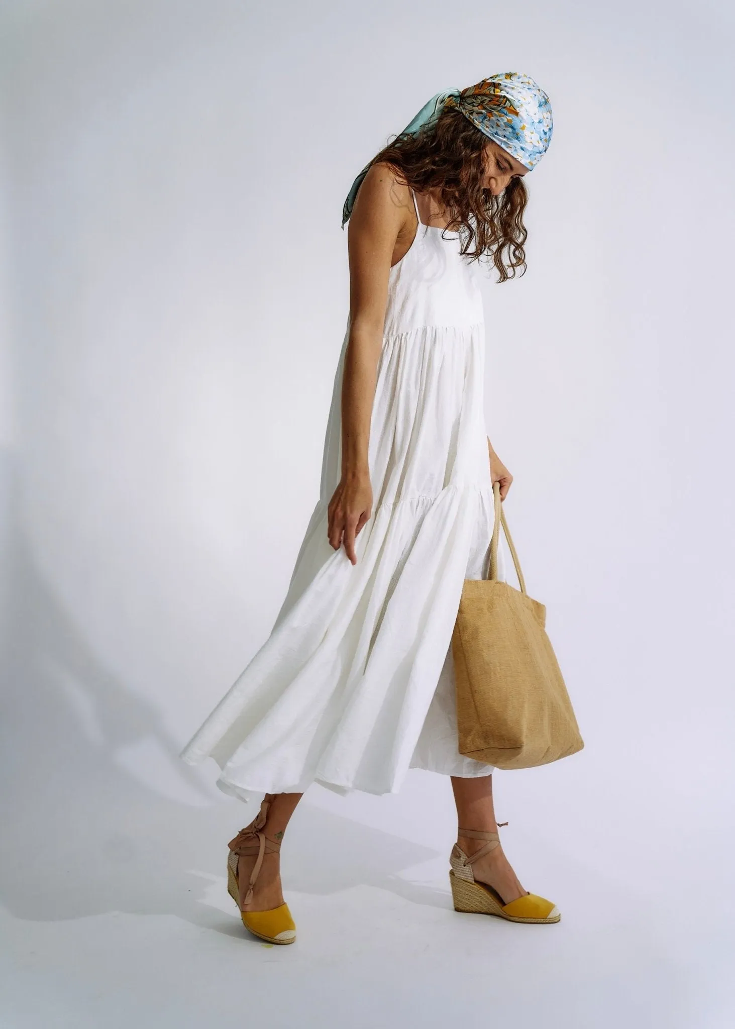 Embroidered Cotton Maxi Dress in White