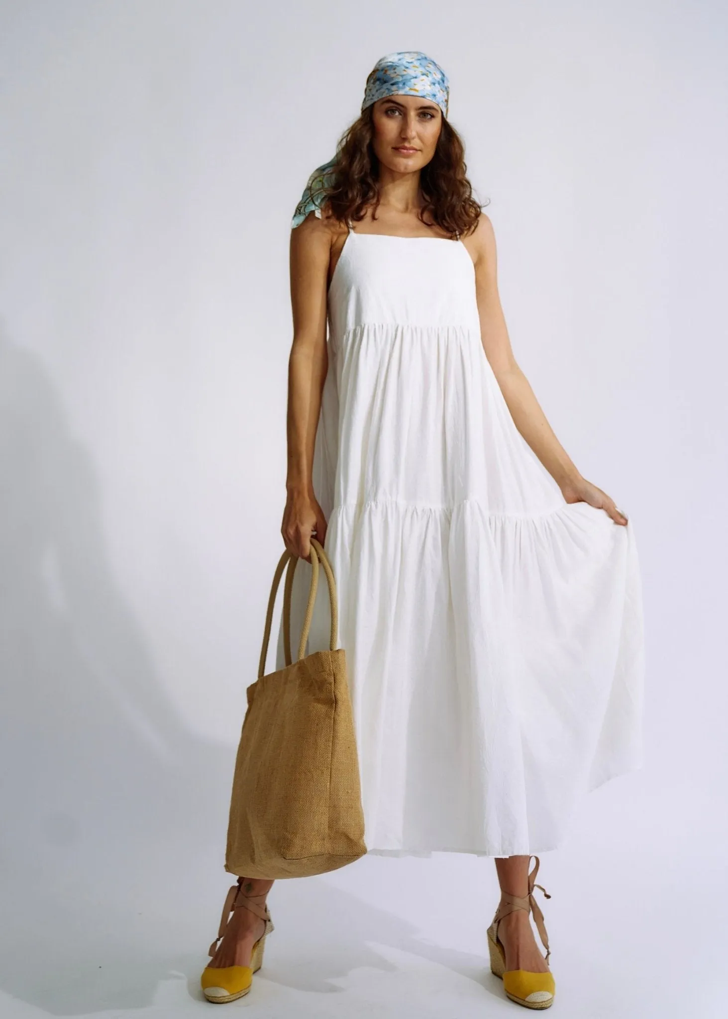 Embroidered Cotton Maxi Dress in White