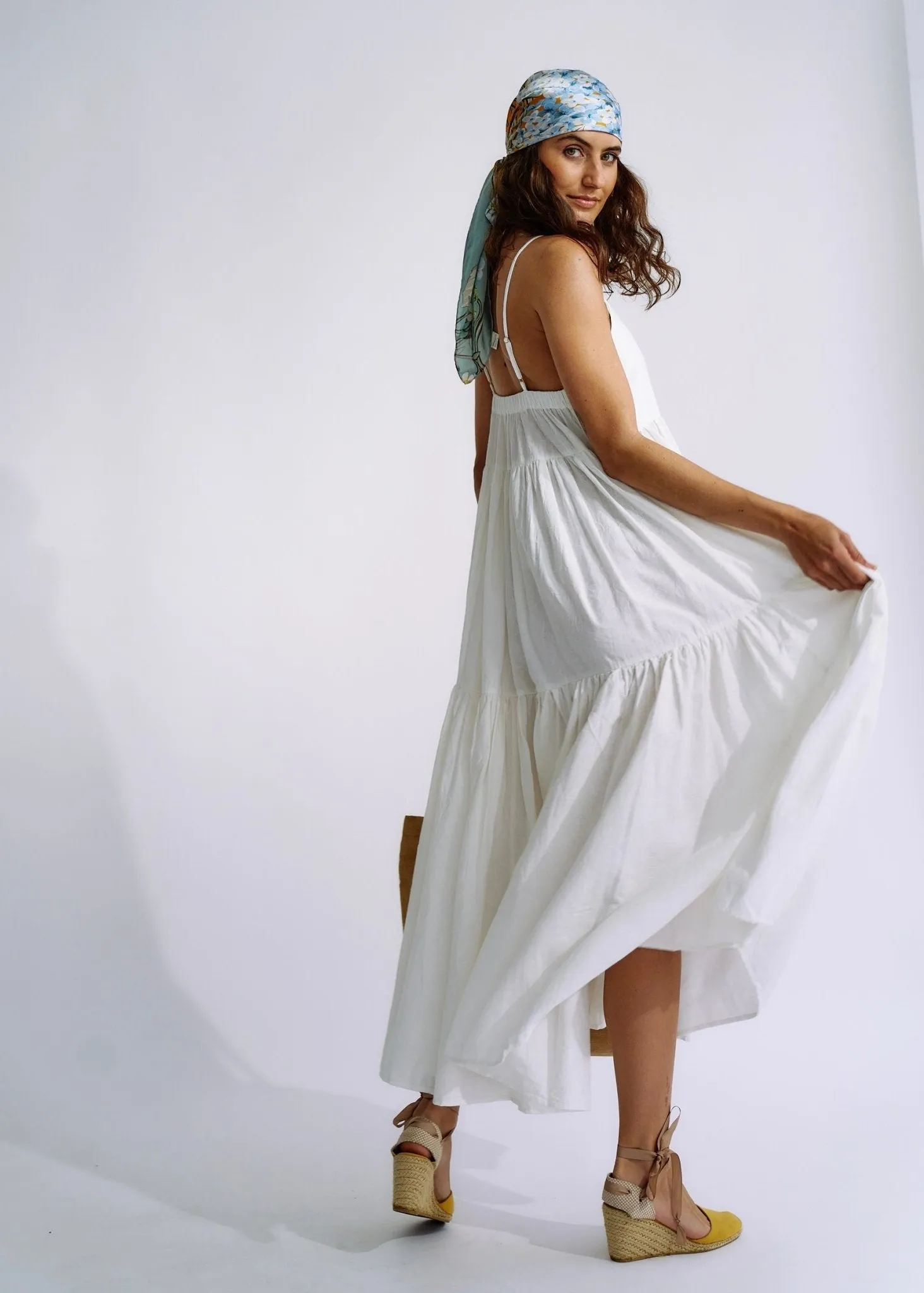 Embroidered Cotton Maxi Dress in White