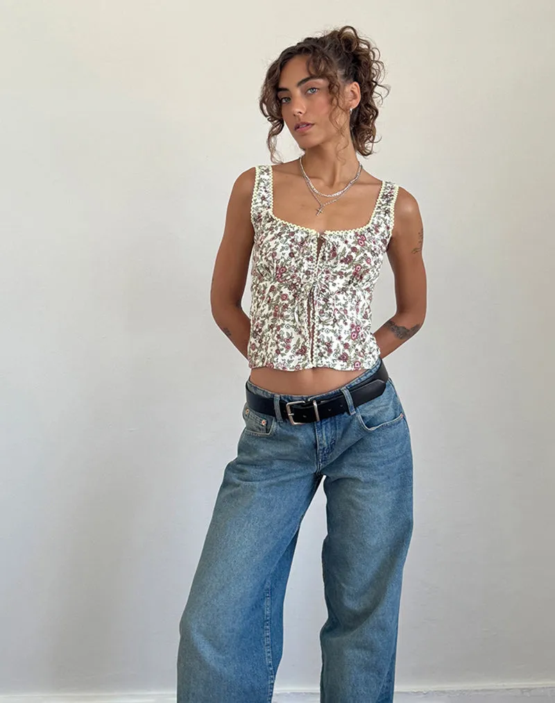 Esau Tie Front Top in Vintage Bloom Ivory