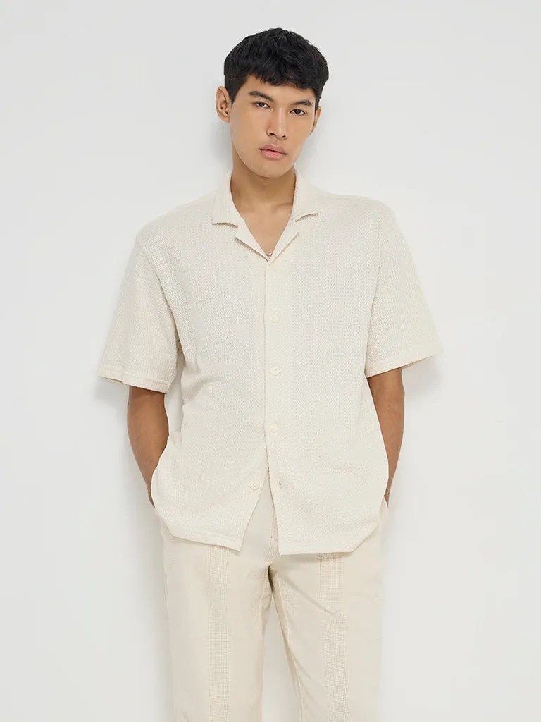 ETA Off-White Knitted Relaxed-Fit Cotton Shirt