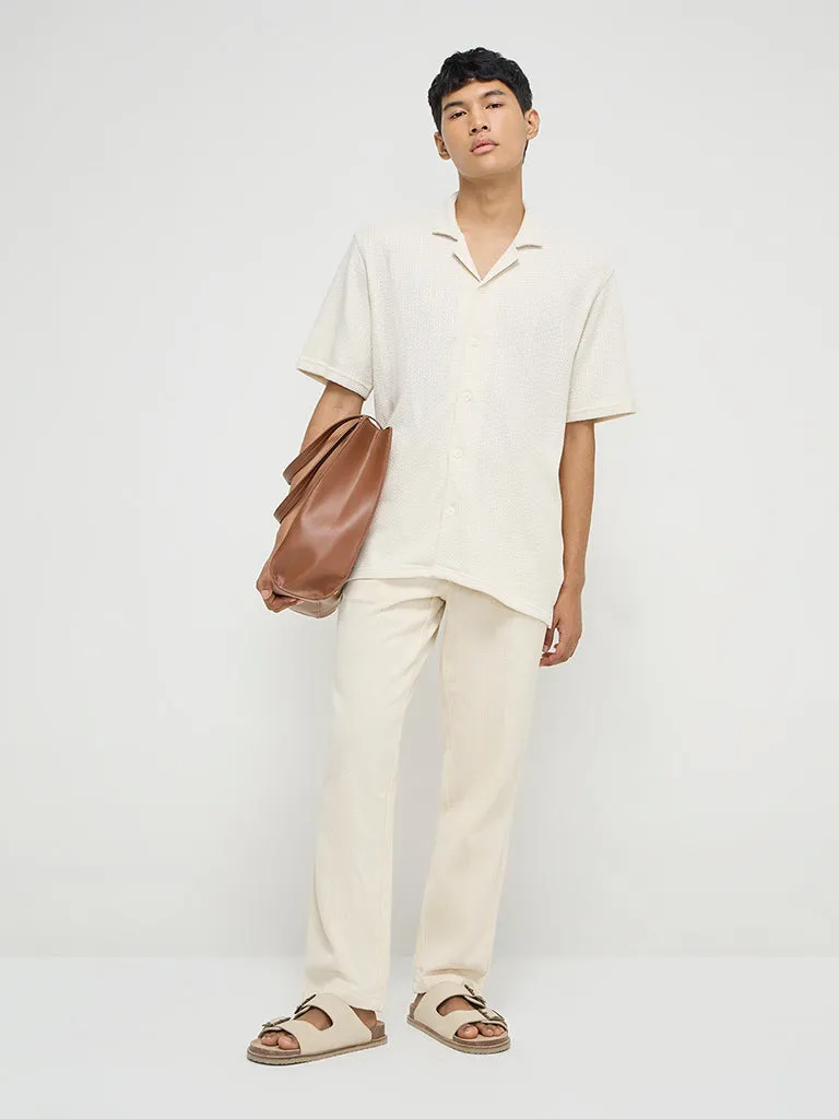 ETA Off-White Knitted Relaxed-Fit Cotton Shirt