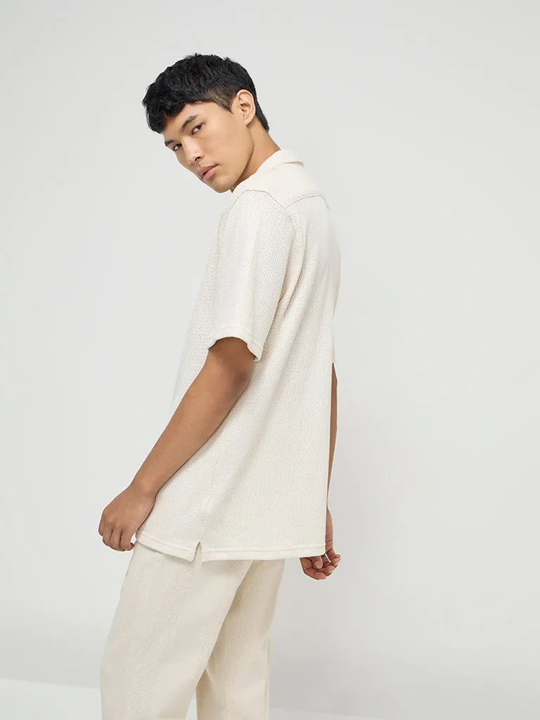 ETA Off-White Knitted Relaxed-Fit Cotton Shirt