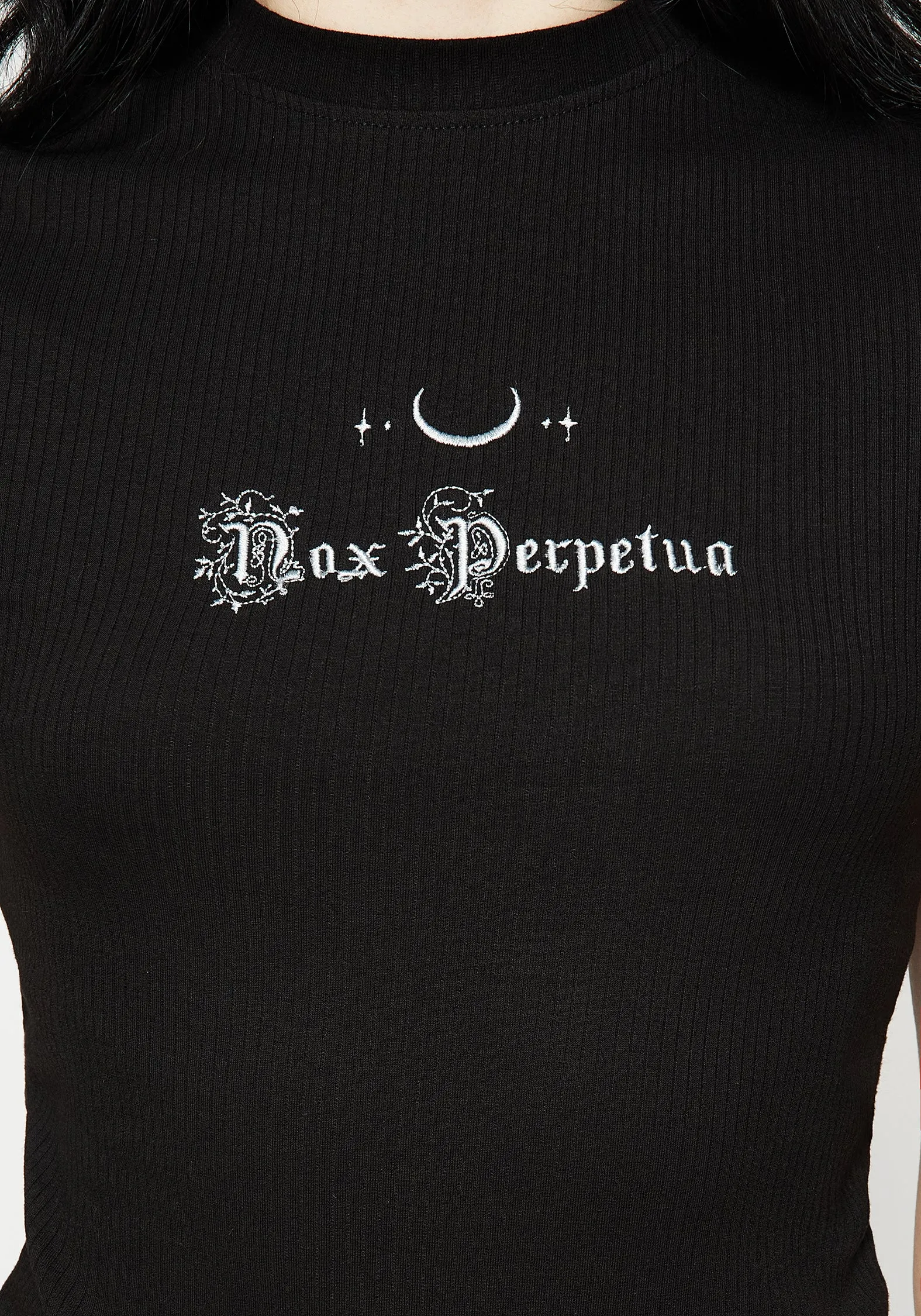Eternal Night Rib Embroidered Crop Top