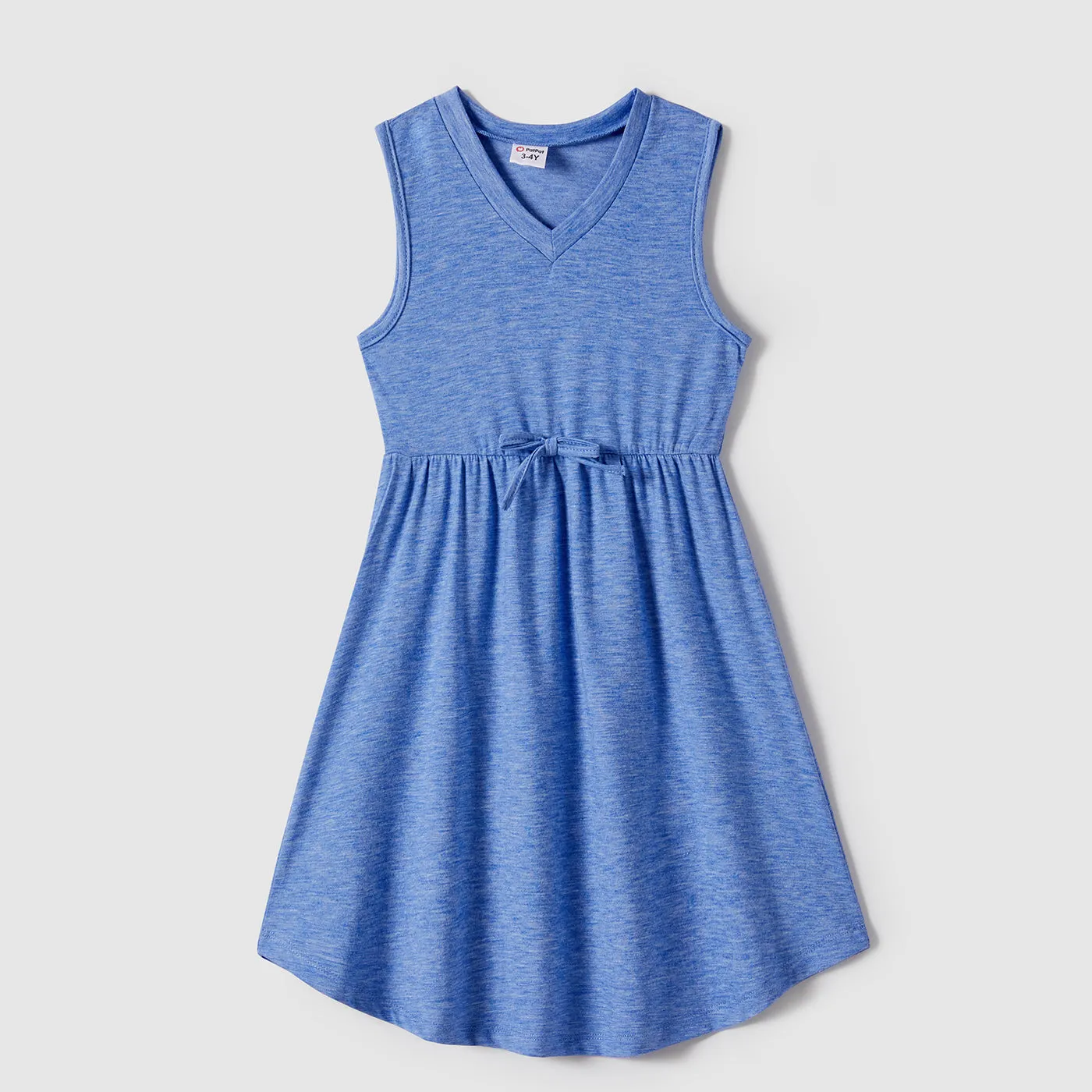 Family Matching Curved Hem Solid Tank Dresses and Colorblock Short-sleeve Polo Shirts Sets