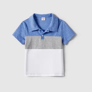Family Matching Curved Hem Solid Tank Dresses and Colorblock Short-sleeve Polo Shirts Sets