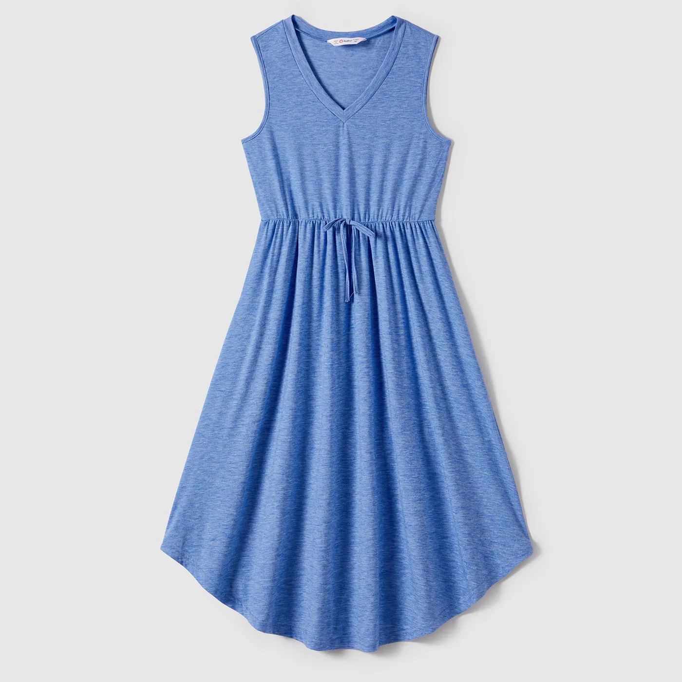 Family Matching Curved Hem Solid Tank Dresses and Colorblock Short-sleeve Polo Shirts Sets