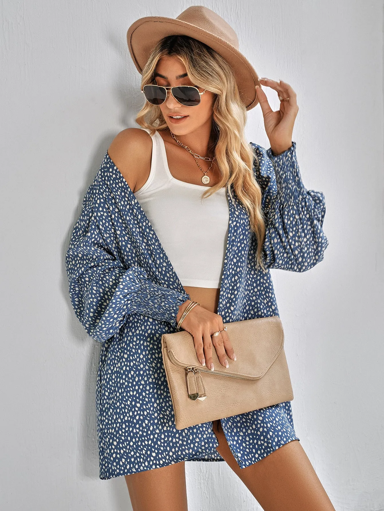 Fashion Leopard Lantern Sleeve Ladies Shirt