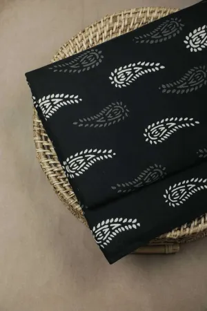 Grey & Cream Butta on Black Bagru Cotton Fabric - 2m