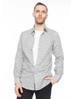 Grey Houndstooth Button-Up Shirt