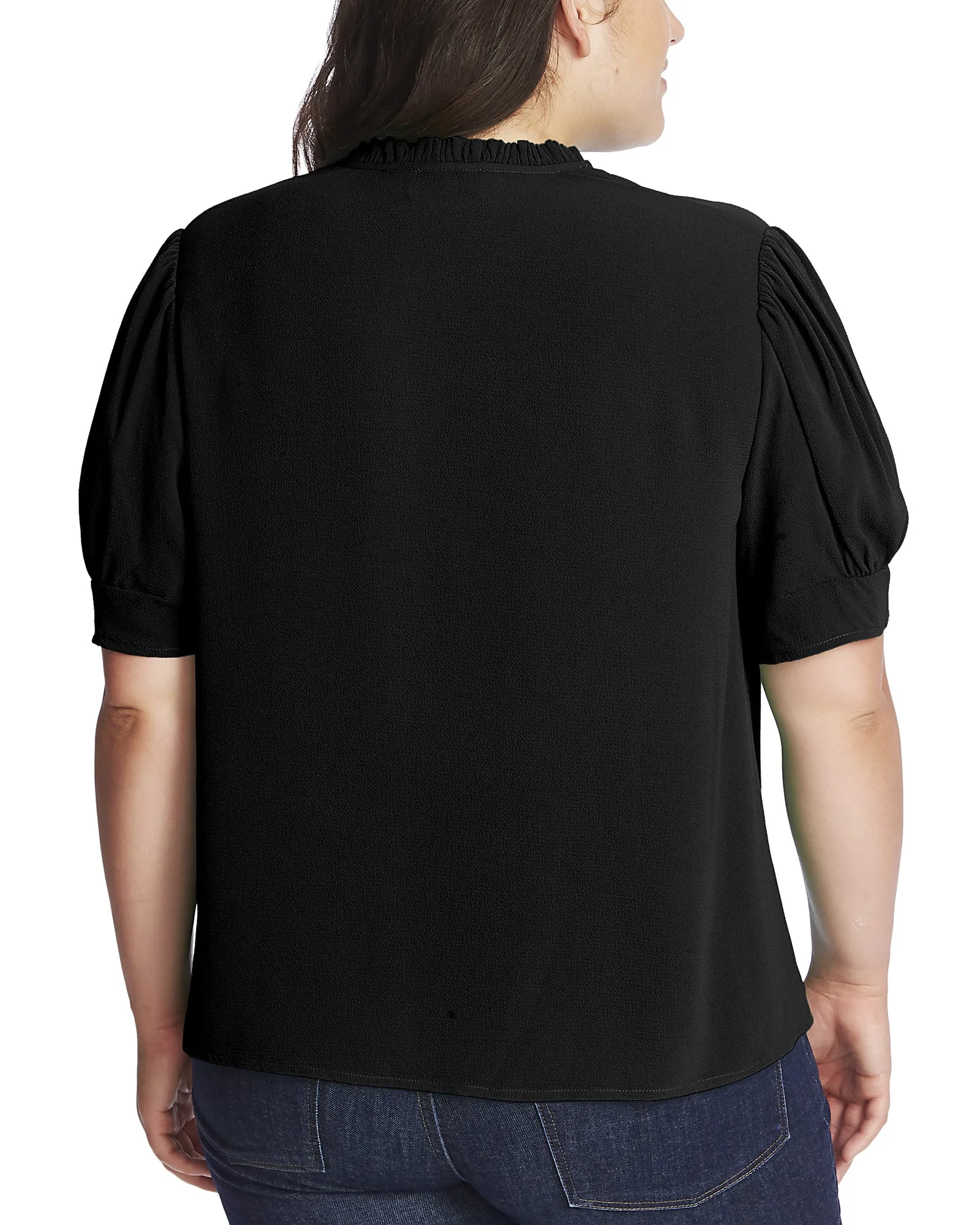 Harper Short Sleeve V-Neck Ruffled Top | Black