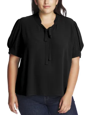 Harper Short Sleeve V-Neck Ruffled Top | Black