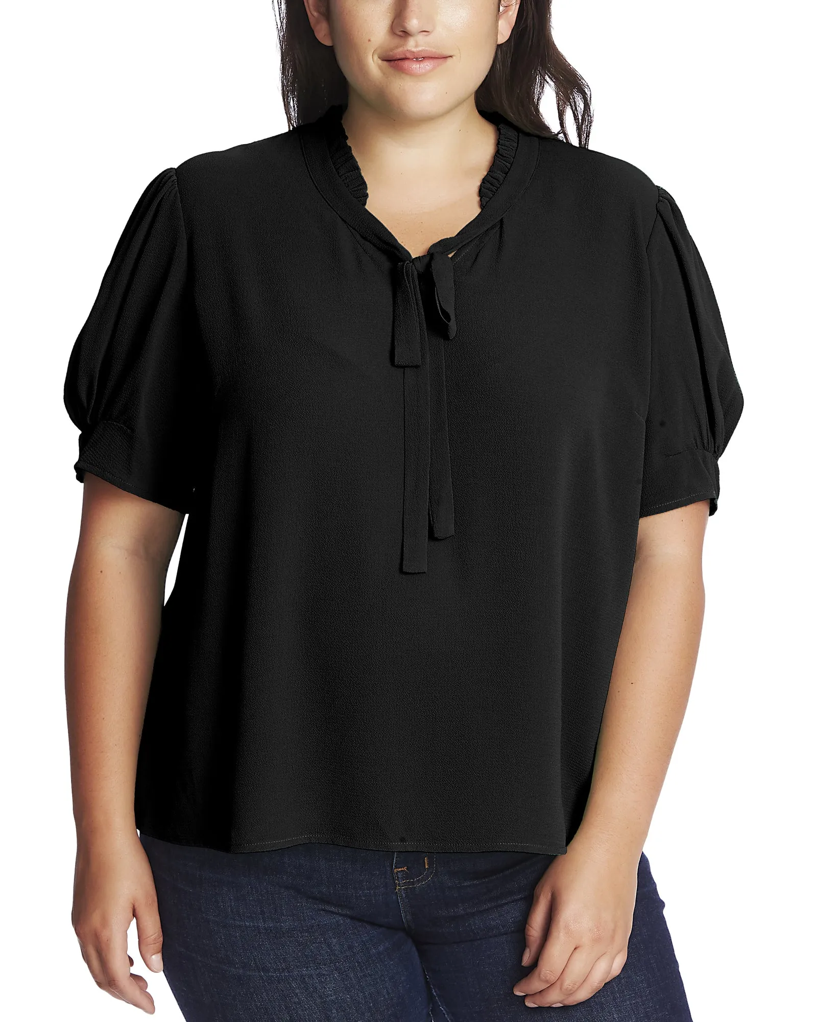 Harper Short Sleeve V-Neck Ruffled Top | Black