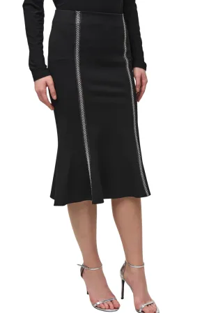 Heavy Knit Trumpet Skirt with Rhinestones Detail