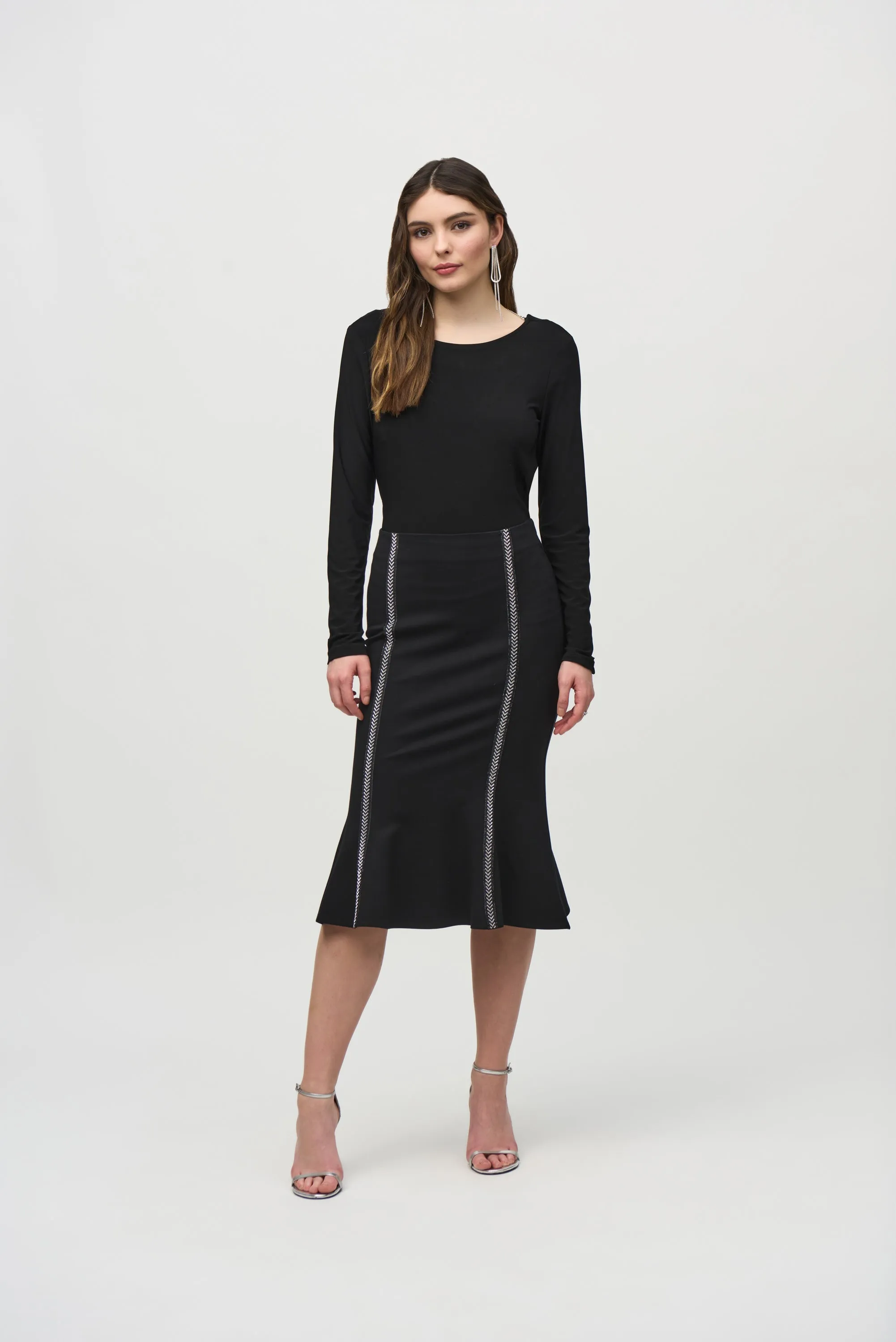 Heavy Knit Trumpet Skirt with Rhinestones Detail