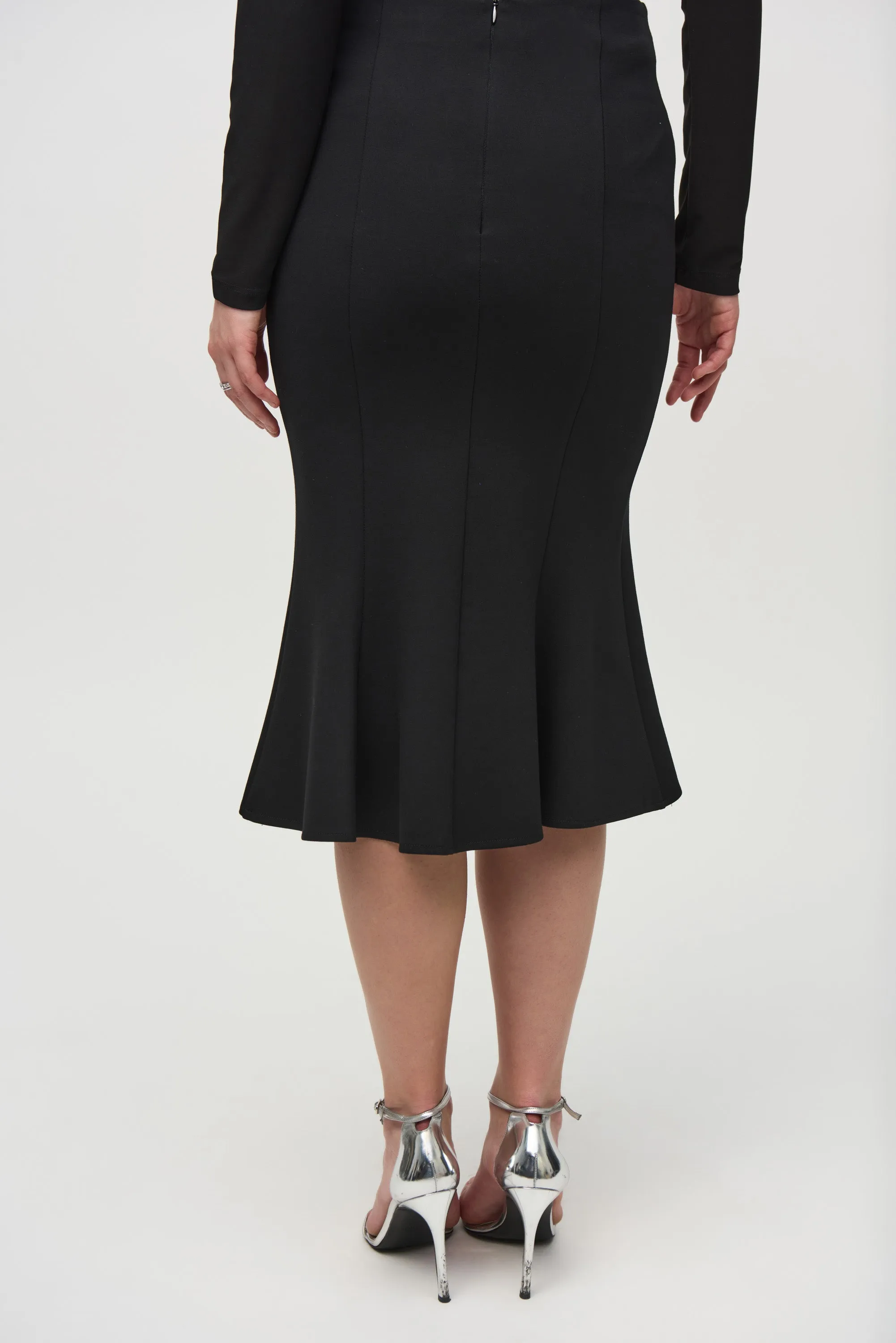 Heavy Knit Trumpet Skirt with Rhinestones Detail