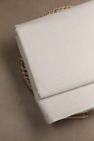 Ivory Cream with Stripe Mangalagiri Cotton Fabric - 0.8m