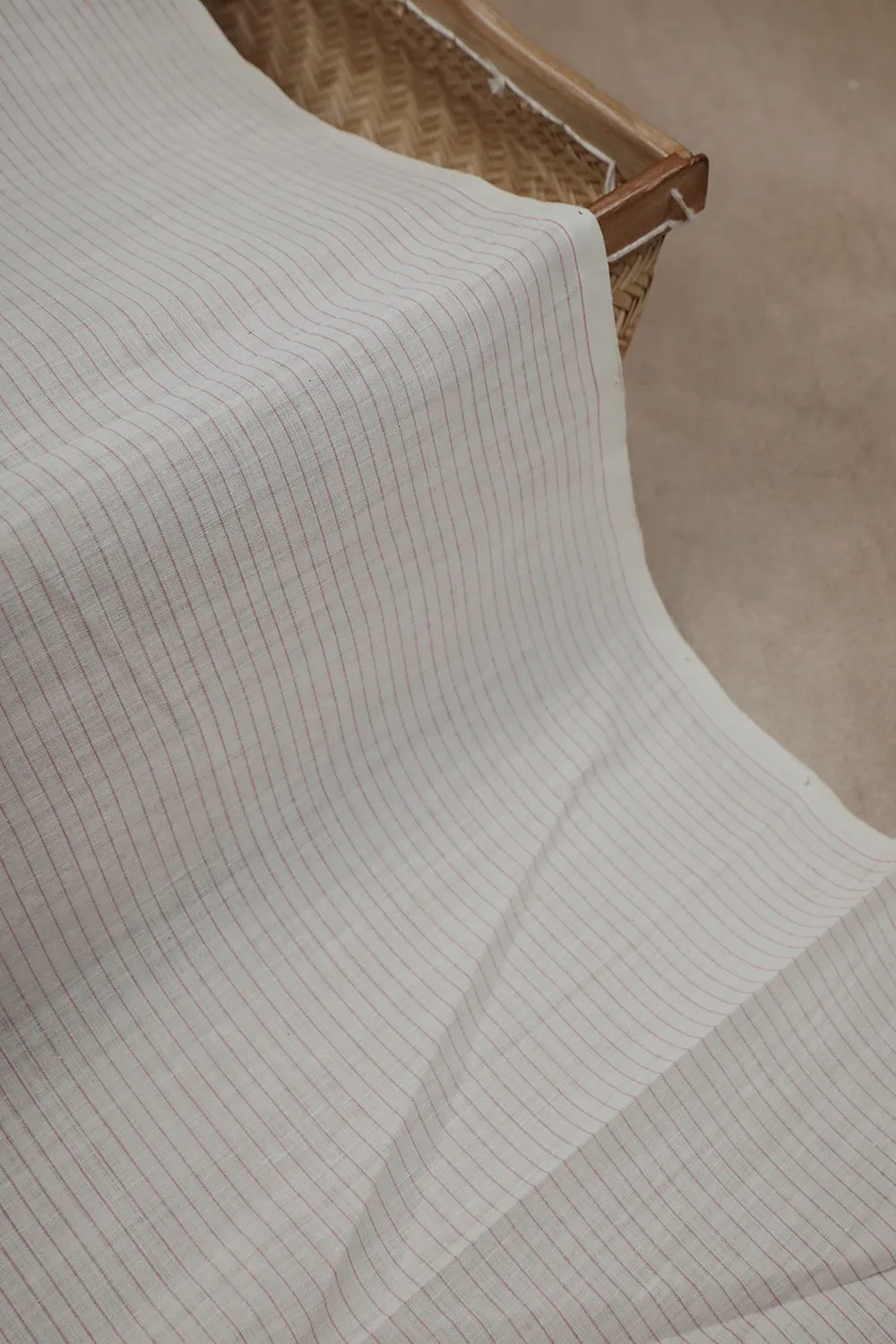 Ivory Cream with Stripe Mangalagiri Cotton Fabric - 0.8m