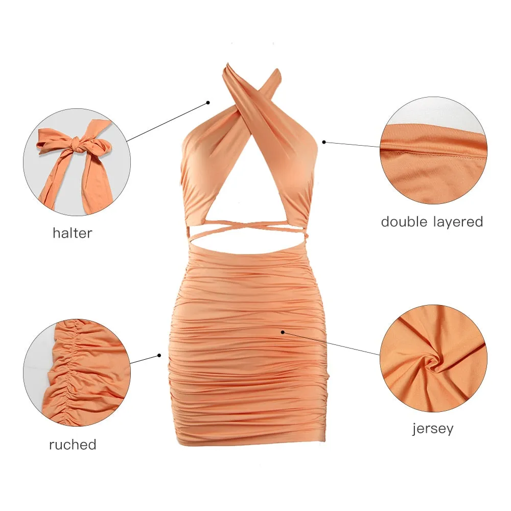 Jillian Double Layered Halter Multi Way Sexy Mini Dress
