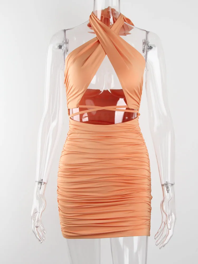 Jillian Double Layered Halter Multi Way Sexy Mini Dress