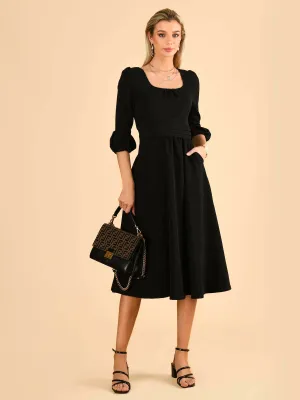Jolie Moi Bell Sleeve Midi Dress, Black