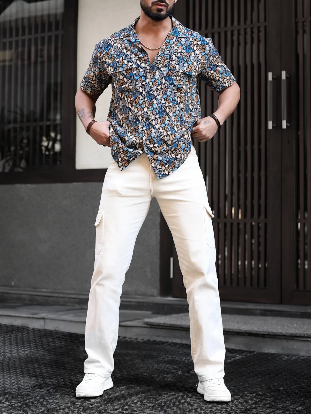 Knight Blue Multicolor Pockets Shirt