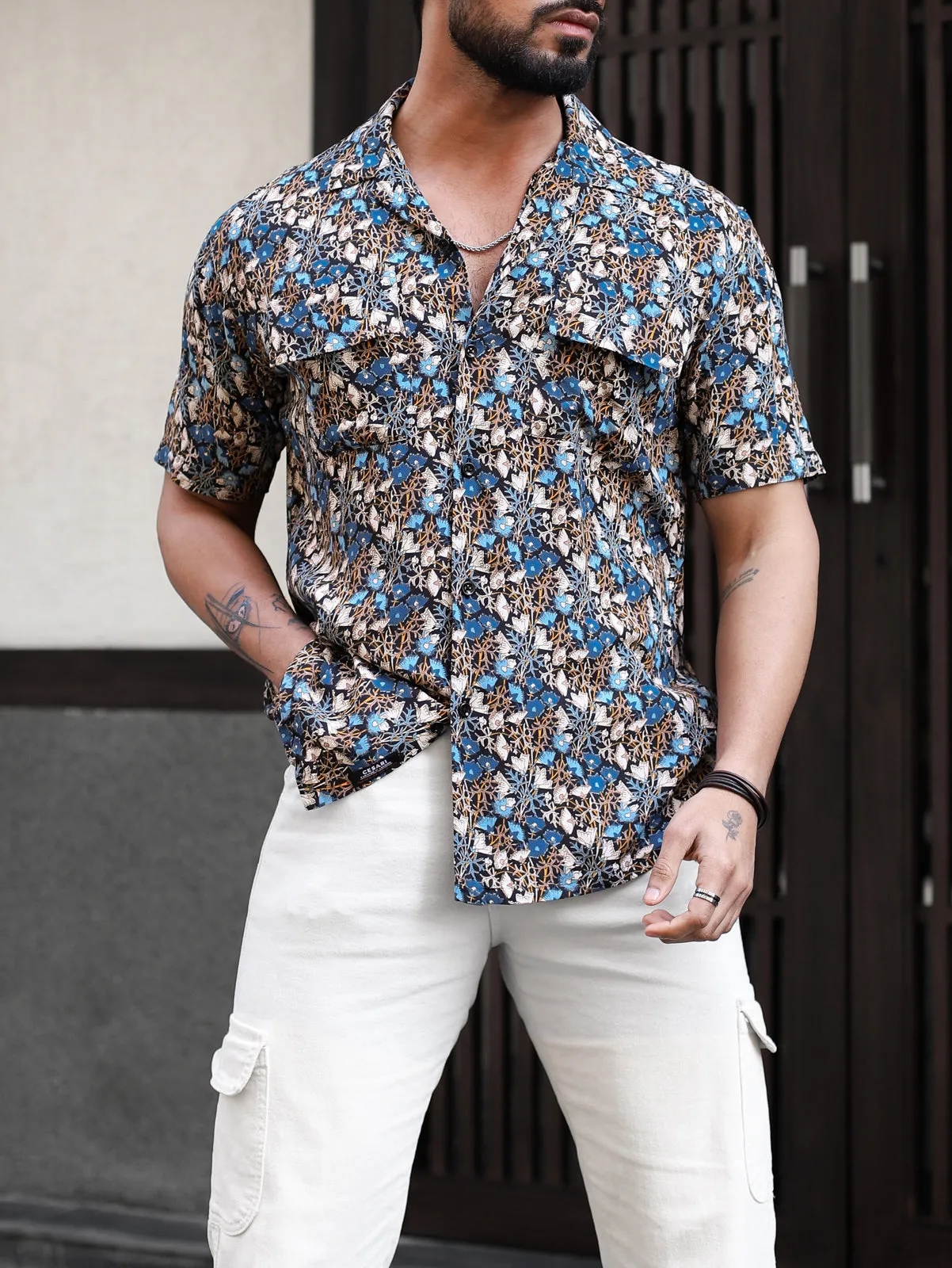 Knight Blue Multicolor Pockets Shirt
