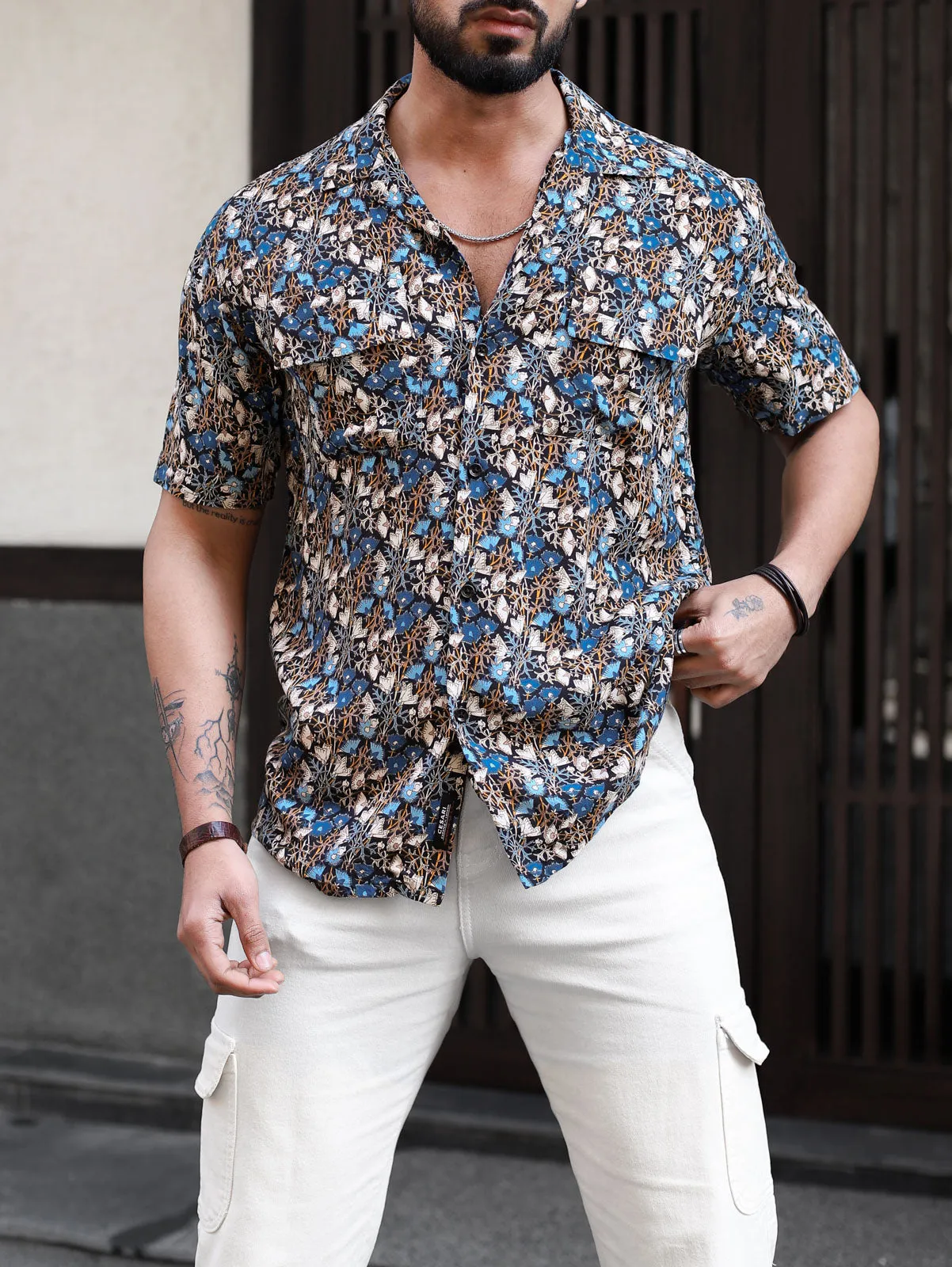 Knight Blue Multicolor Pockets Shirt