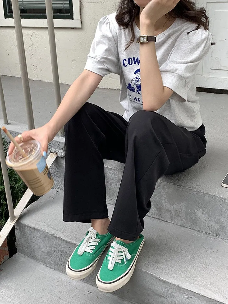 [Korean Style] Graphic Cartoon Print Short Sleeve Crop Sweatshirt