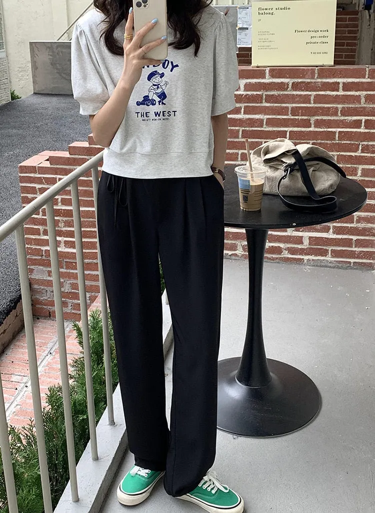 [Korean Style] Graphic Cartoon Print Short Sleeve Crop Sweatshirt