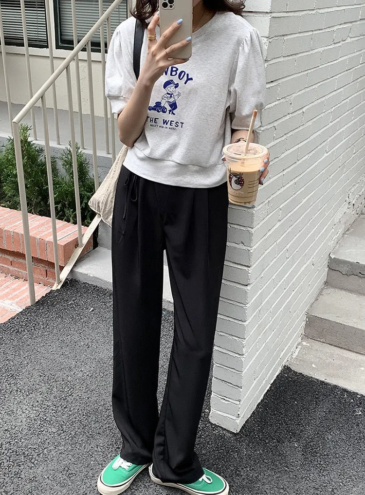 [Korean Style] Graphic Cartoon Print Short Sleeve Crop Sweatshirt