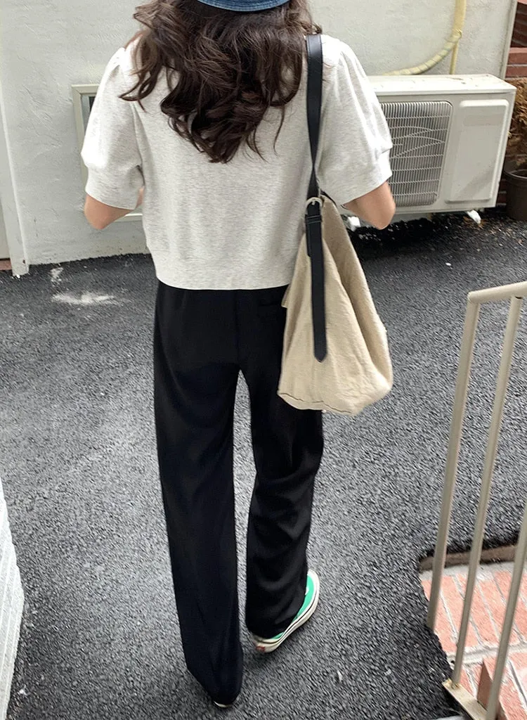 [Korean Style] Graphic Cartoon Print Short Sleeve Crop Sweatshirt