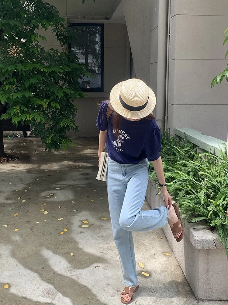 [Korean Style] Graphic Cartoon Print Short Sleeve Crop Sweatshirt