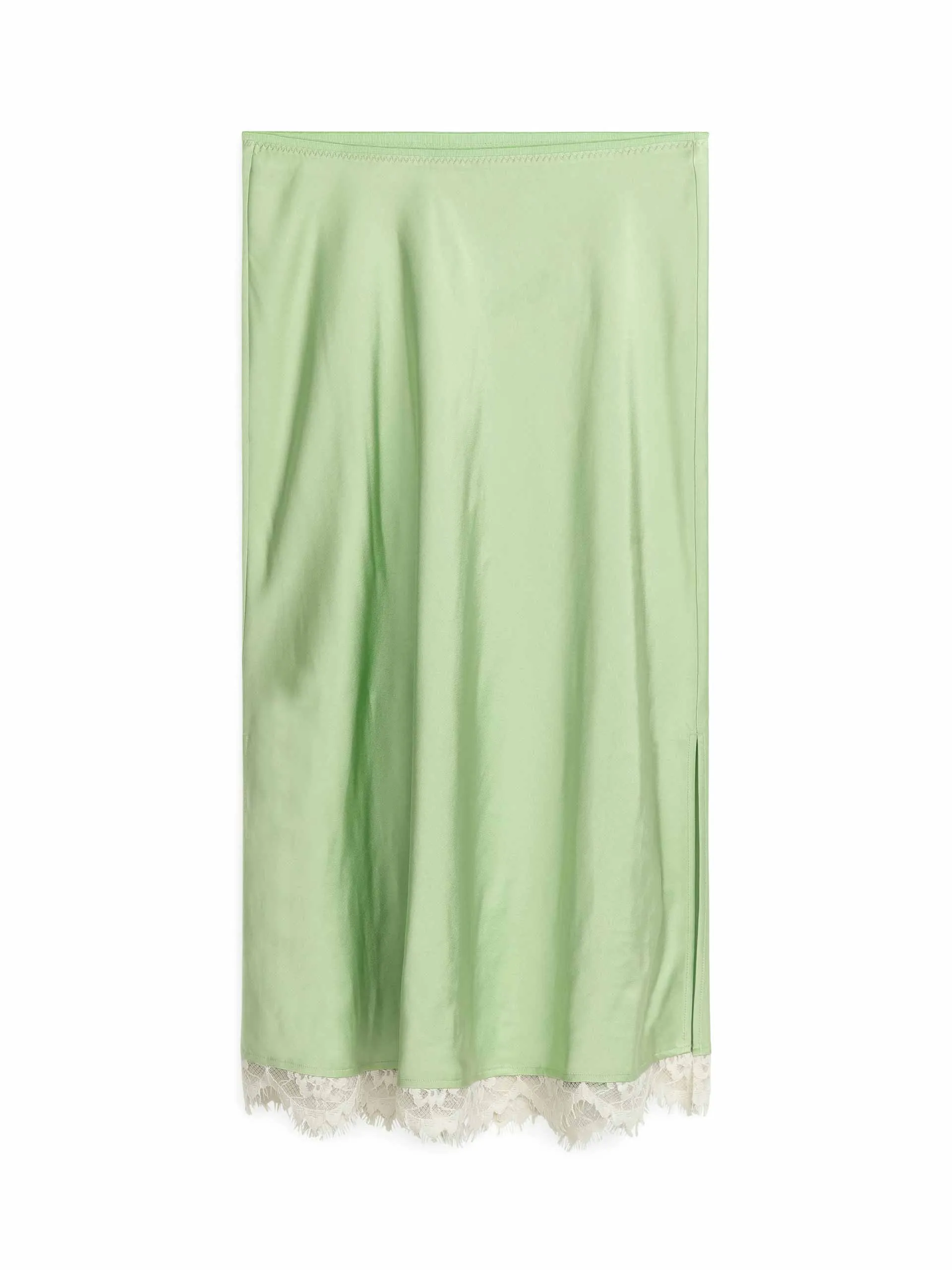 Lace detail satin skirt with side slit