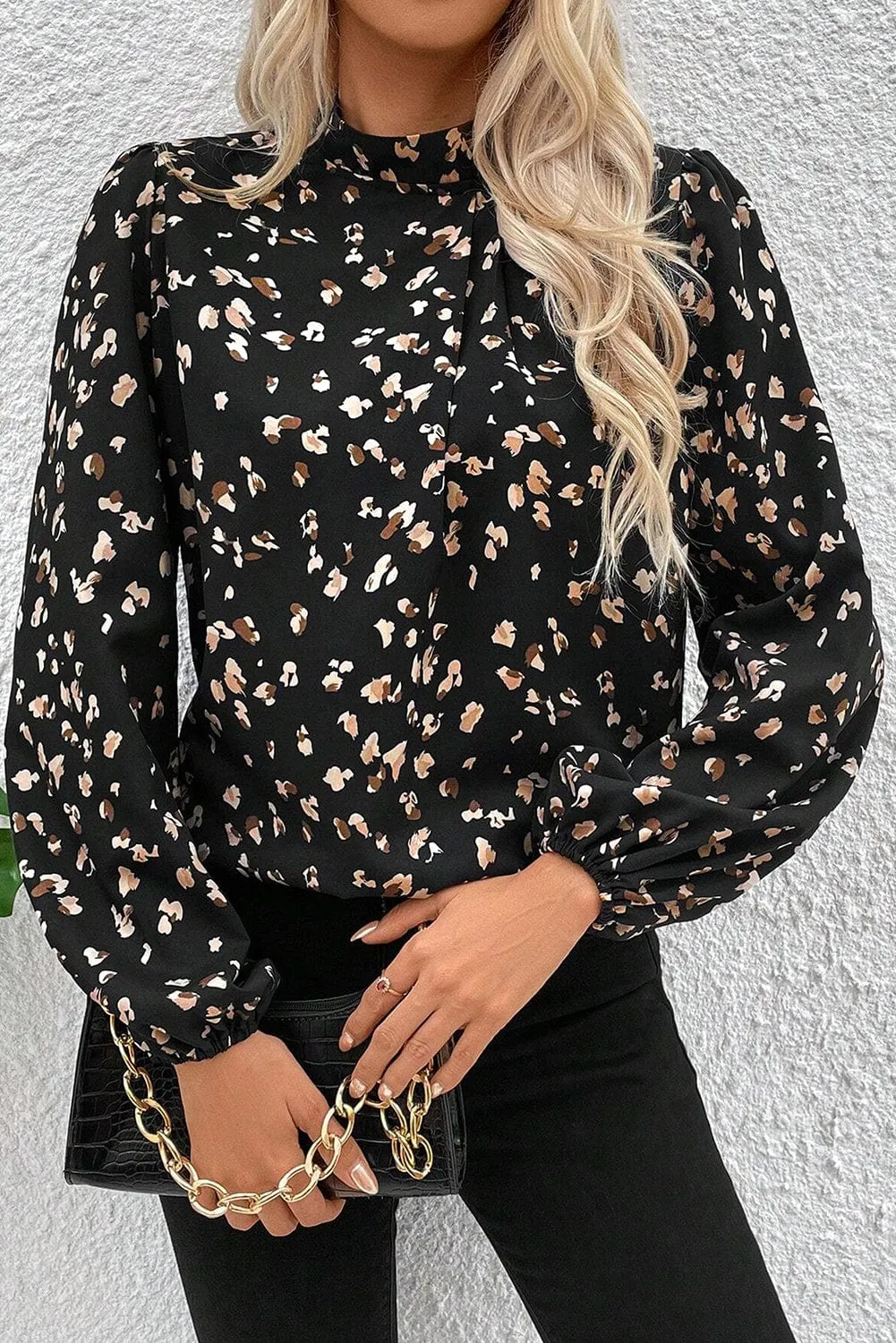 Lewis Leopard Mock Neck Blouse