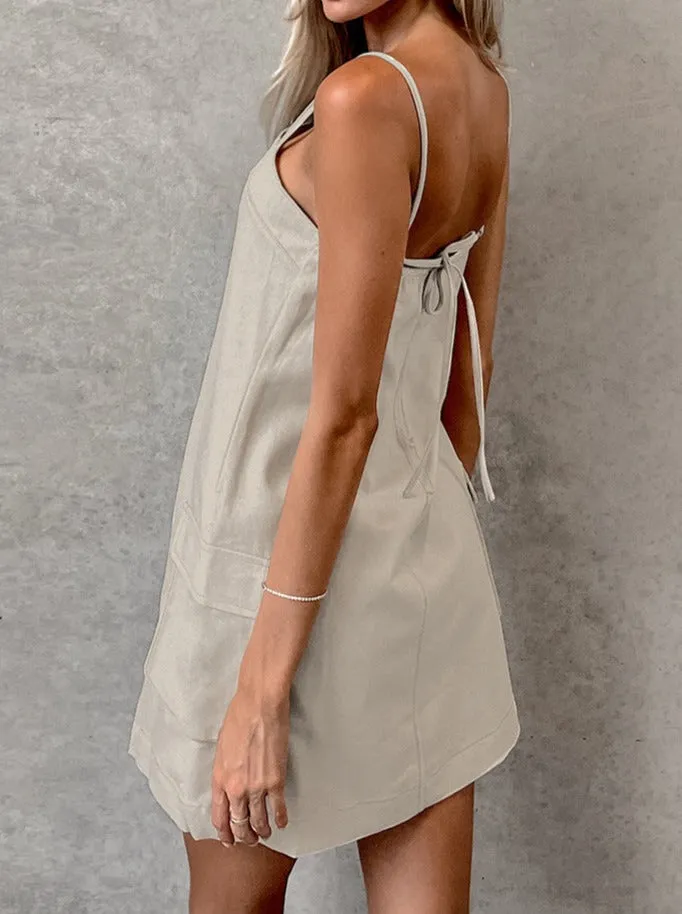 Linen Straight Work Suspender Dress