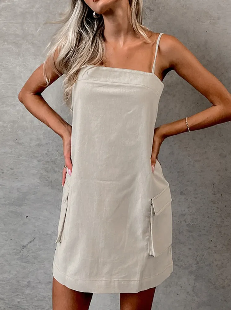 Linen Straight Work Suspender Dress