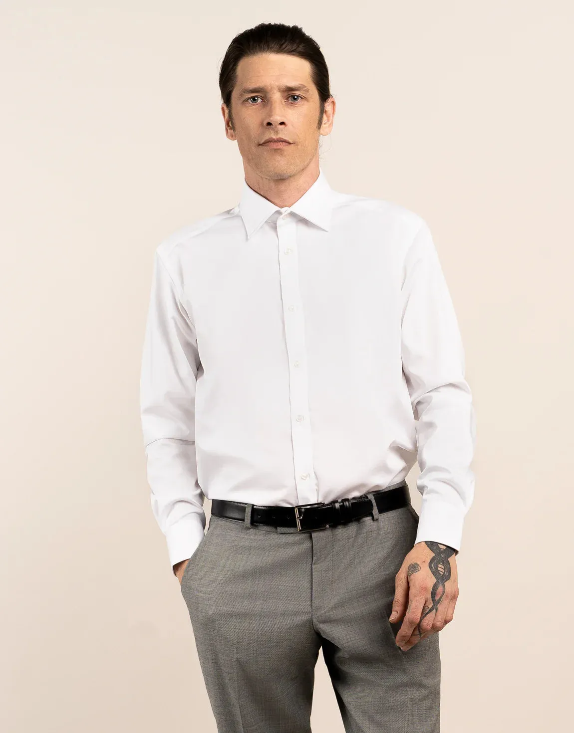 London Long Sleeve Shirt: Fine Twill - White