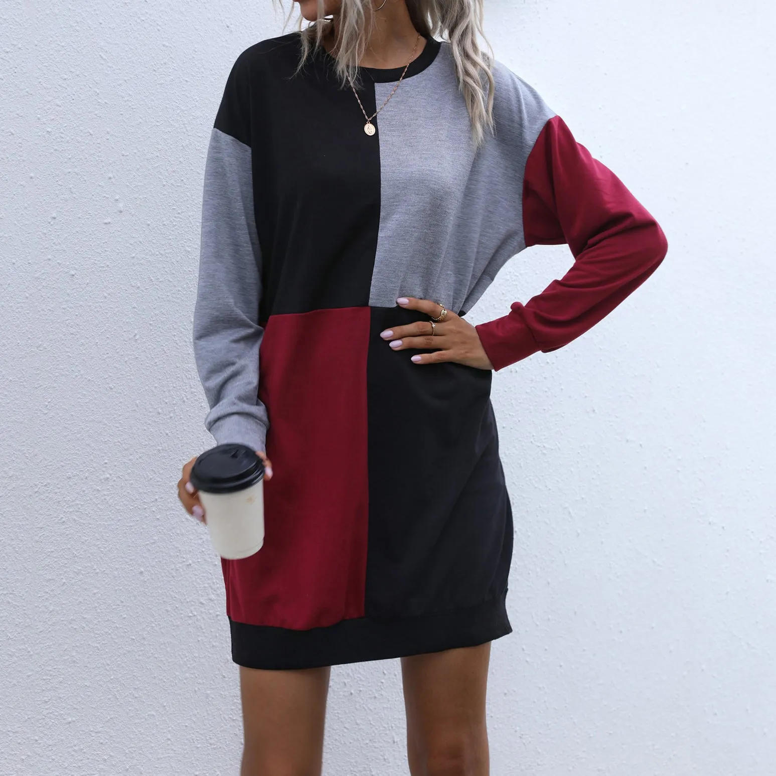 Long Sleeve Sweatshirt Dress Color Blocking Bulk Women Vendors