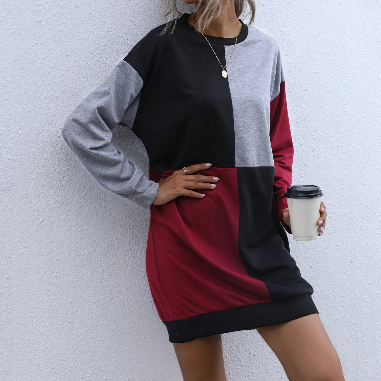 Long Sleeve Sweatshirt Dress Color Blocking Bulk Women Vendors