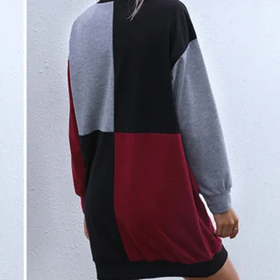 Long Sleeve Sweatshirt Dress Color Blocking Bulk Women Vendors