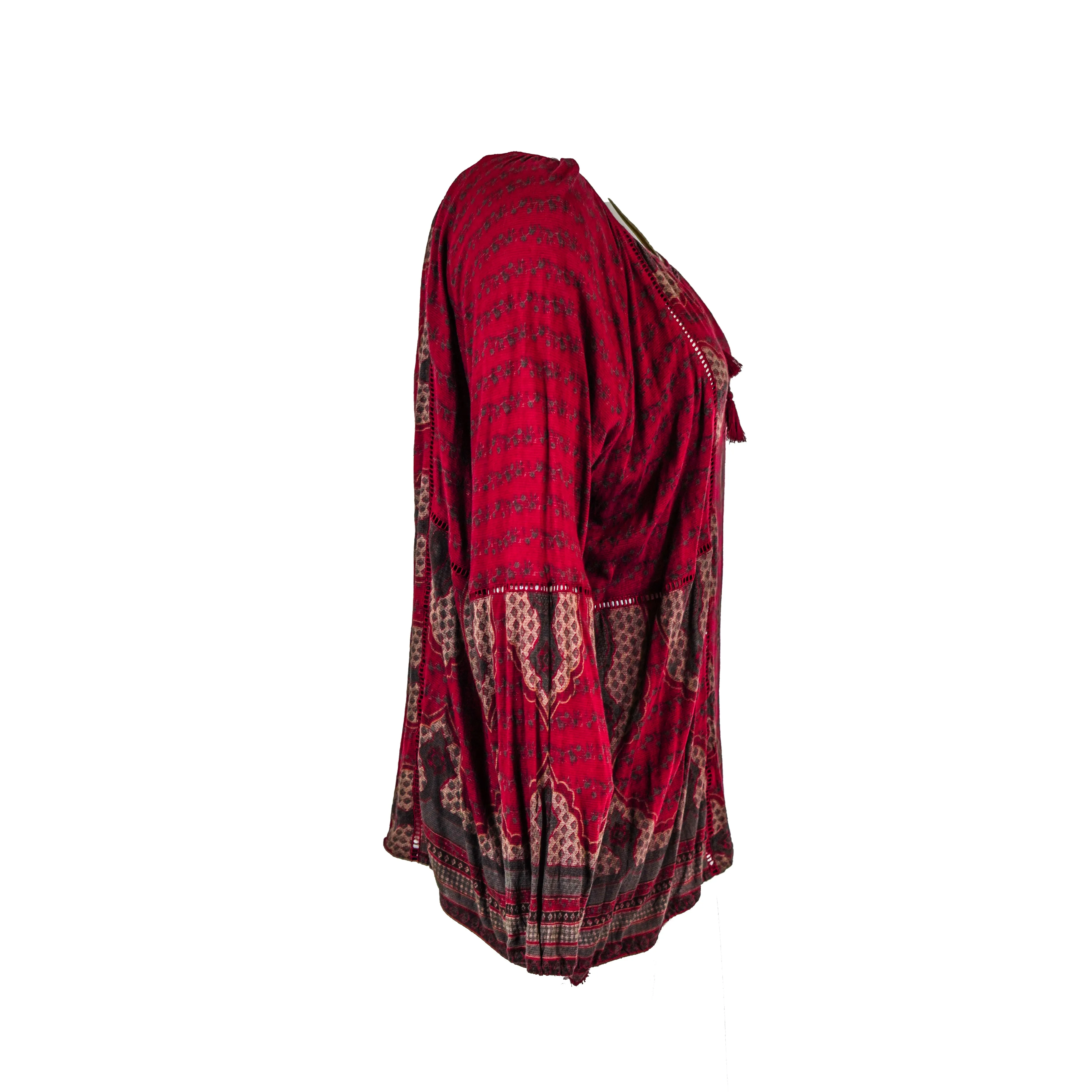 Lucky Brand Women's Trendy Plus Size Printed Peasant Top Maroon Size 2X