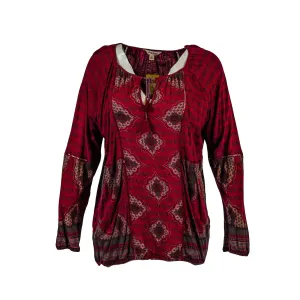 Lucky Brand Women's Trendy Plus Size Printed Peasant Top Maroon Size 2X