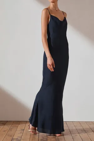 Luxe Bias Cowl Slip Dress in Sapphire