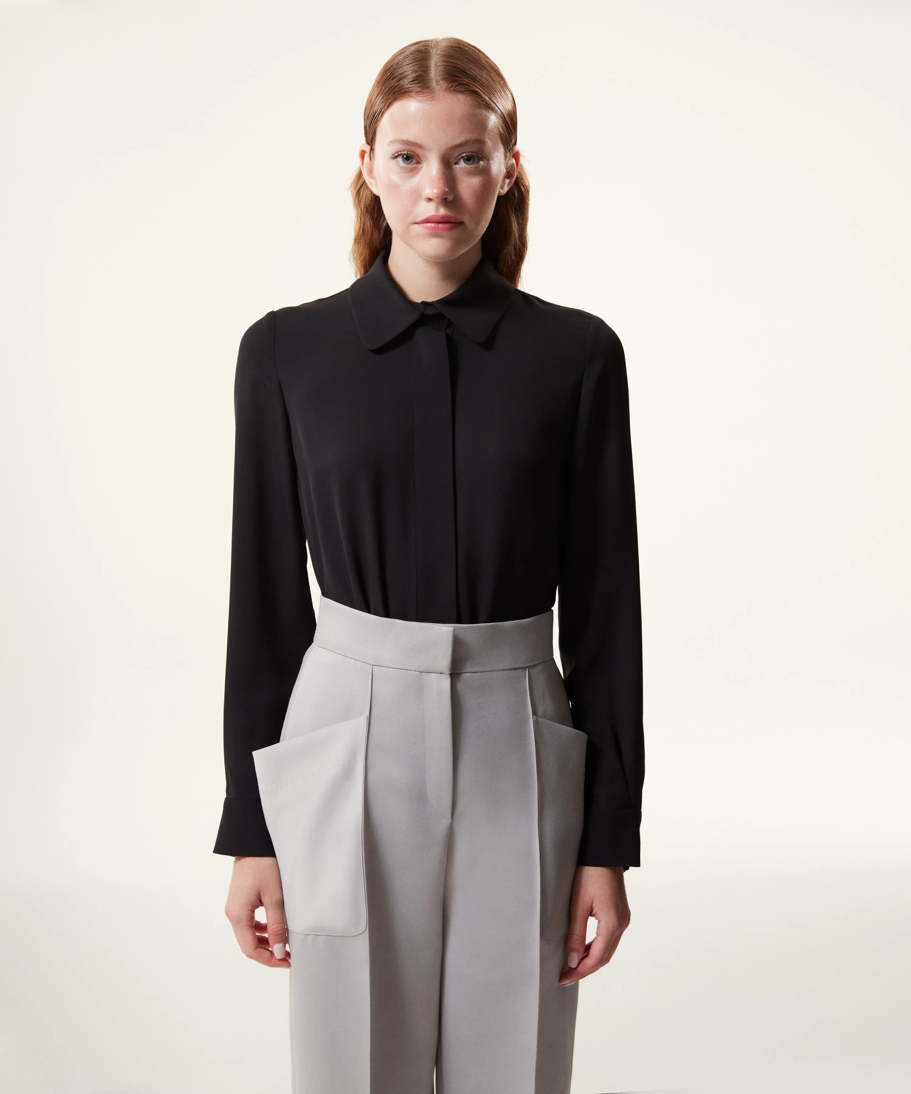 Machka Long Sleeve Solid Blouse Black